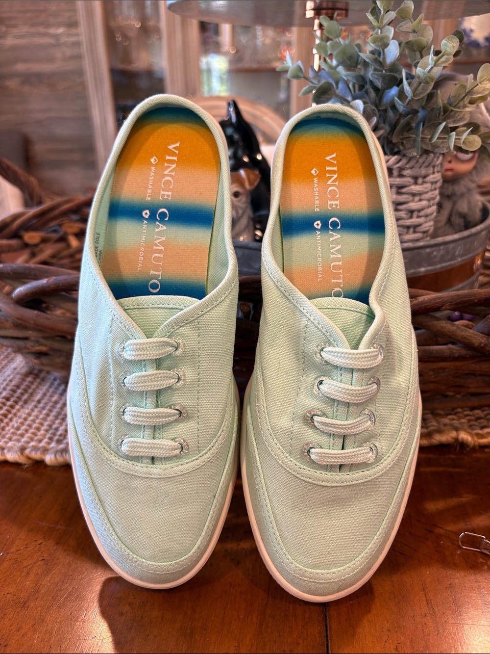 Vince Camuto Mint Green Canvas Slip-On Lace Sneakers